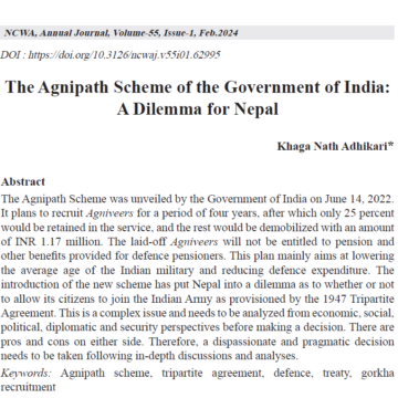 The Agnipath Scheme of the Government of India:A Dilemma for Nepal